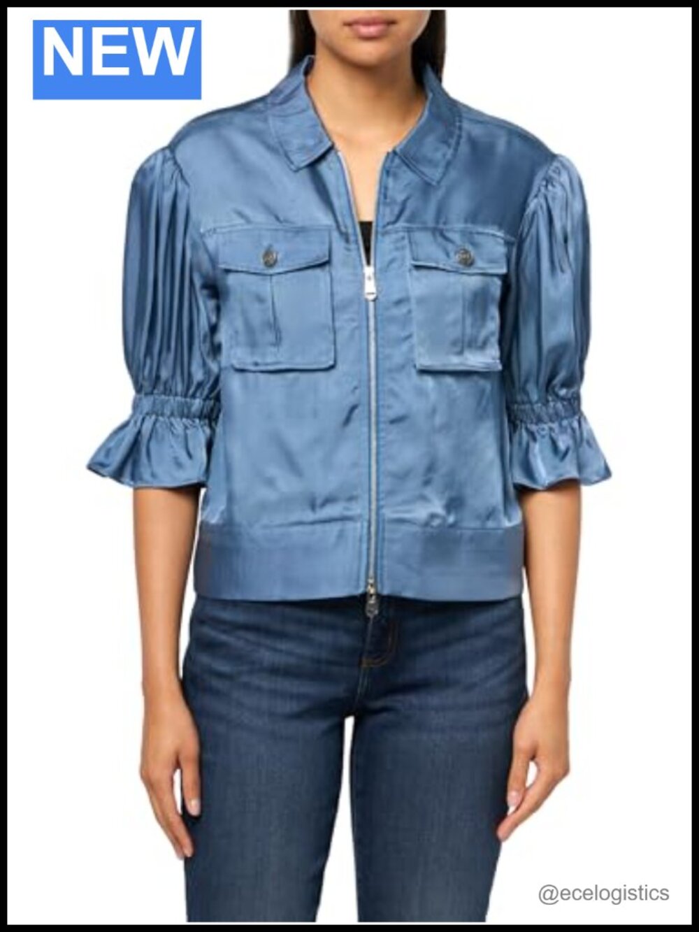 Women's Cupro Zipper Casual Jacket Short Sleeve